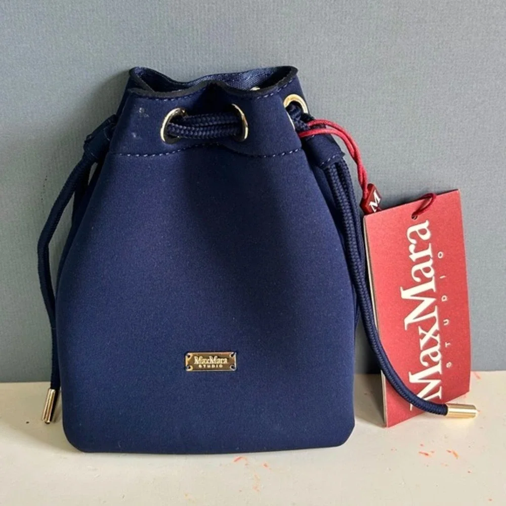 Max Mara Studio Neoprene Drawstring Travel Pouch Blue‎ Beauty Case  NWT